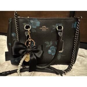 Classy Coach Mini Bennett Satchel in Black Floral Beautiful